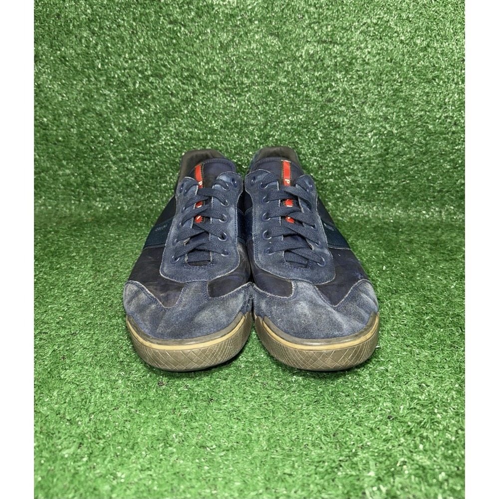 PRADA Mens Size 13 US Suede Leather Nylon Shoes Navy Red Stripe‎ Luxury Sneakers - Picture 7 of 14